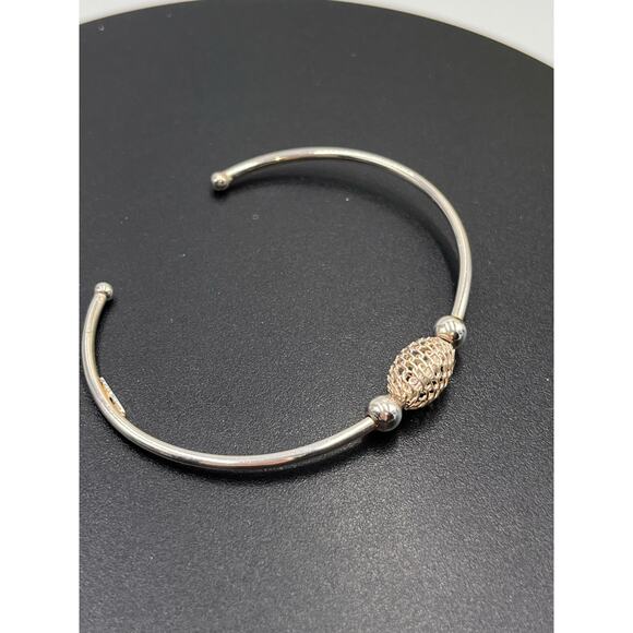 Sterling Silver 925 Mesh Center Bead and Ball Ends Bracelet Cuff - Picture 8 of 10